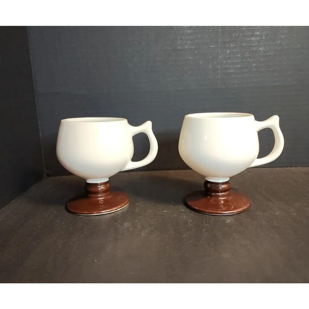 Vtg Hall Footed Pedestal Mug Brown White Restaurant Ware Diner #2274 Qty2